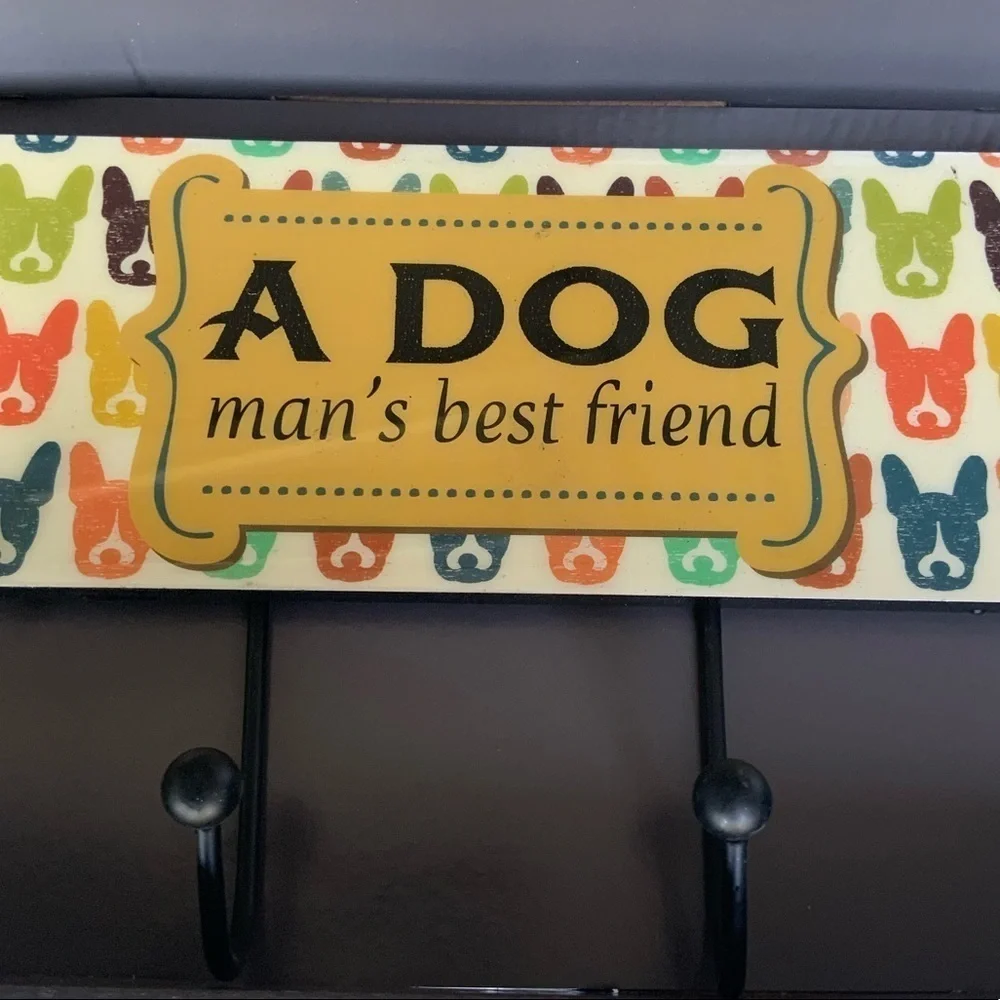 Dog Leash Rack Holder Bone Shape Wall Hook Plaque Lacquered 4 Hook Multi Purpose